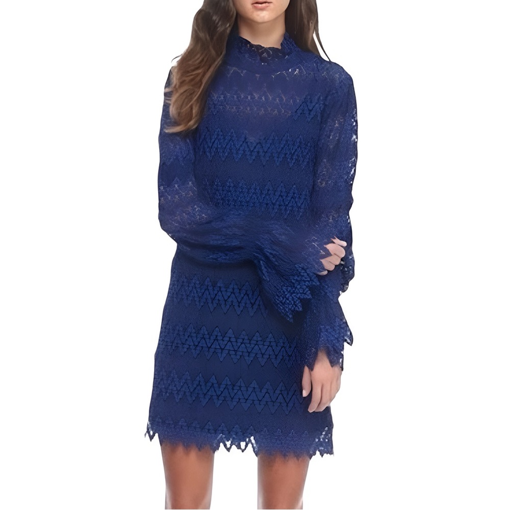 Free People Blue Simone Mock Neck Lace Mini Dress Size Medium